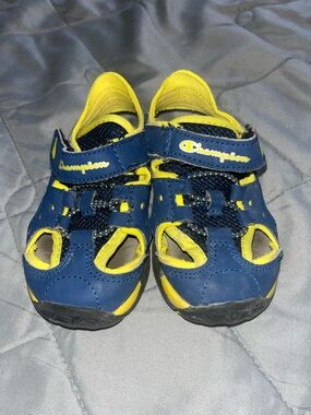 Champion Navy and Yellow Kids’ Sport Sandals. Velcro. Easy on and off